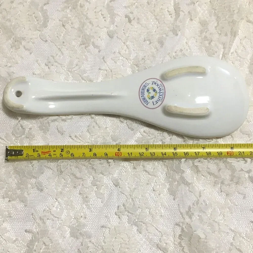 Vintage Cottagecore Spoon Rest Laurelwood USA White Ceramic Floral Heart 80s 90s